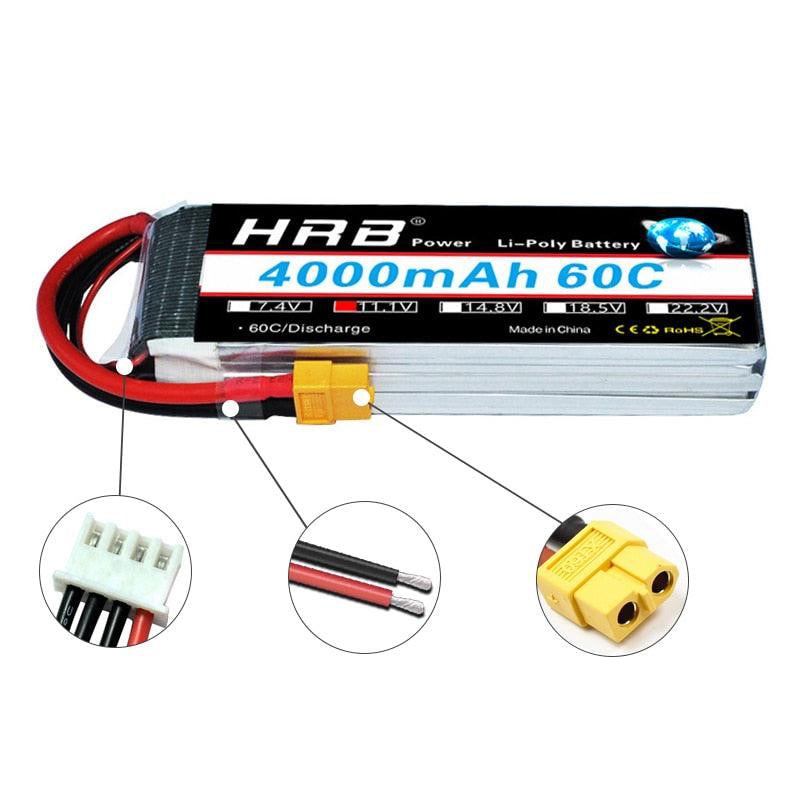 HRB 3S 11.1V Lipo Battery 4000mah - XT60 XT90 T Deans EC5 XT90-S 60C For Trex 500 Helicopter Airplane FPV Drone Car Boat RC Parts 1PCS XT60