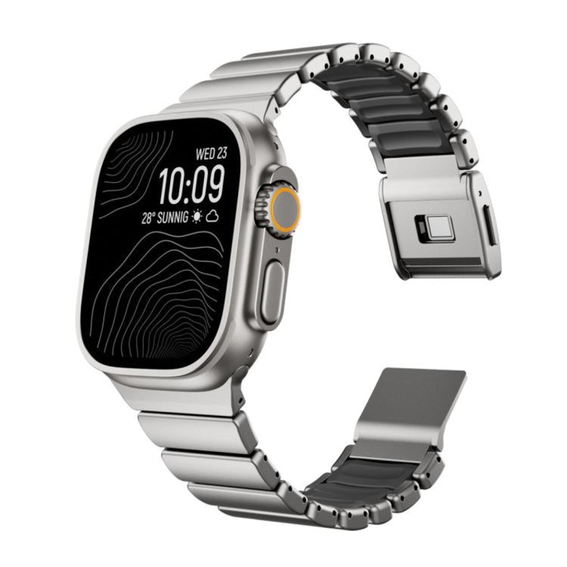 For Apple Watch 46mm / 49mm / 45mm / 44mm Magnetic Norman Buckle Integrated One-bead Stainless Steel Watch Band(Titanium Black)