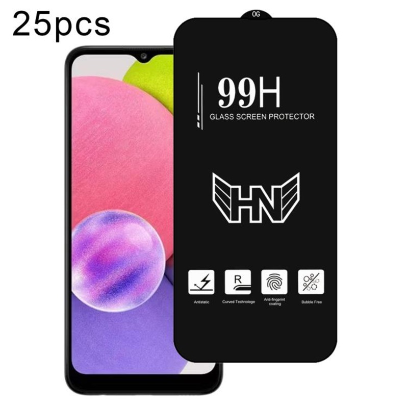 For Samsung Galaxy A03s 25pcs High Aluminum Large Arc Full Screen Tempered Glass Film