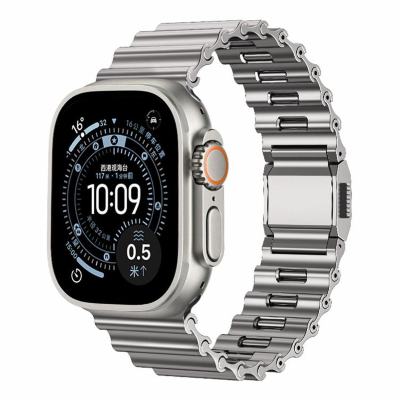 For Apple Watch 46mm / 49mm / 45mm / 44mm Ocean Wave Magnetic Buckle Stainless Steel Watch Band(Titanium)