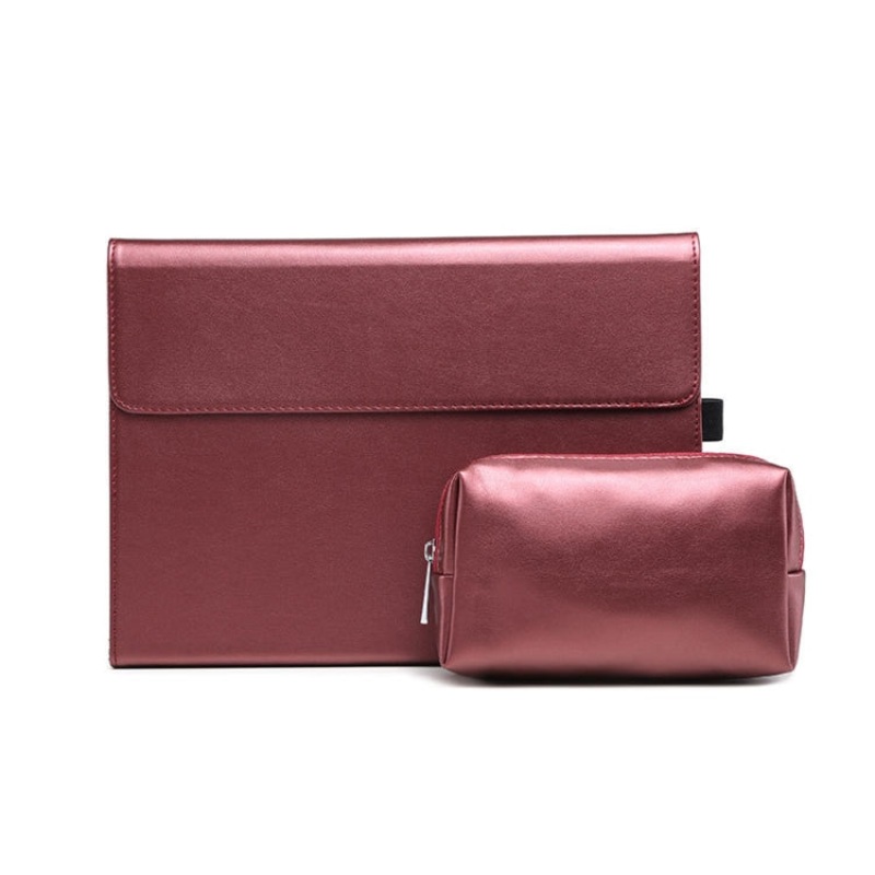 For Microsoft Surface Pro 7 / 7+ Microfiber Lambskin Texture Magnetic Horizontal Flip Leather Case + Power Supply Bag with Pen Slot & Holder (Red)
