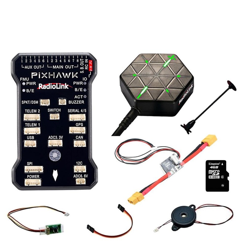 Radiolink Pixhawk PIX PX4 Flight Controller - 32bit STM32F427 With GPS Holder M8N GPS Buzzer 4G SD Card Telemetry Module Mounting PIX AND GPS