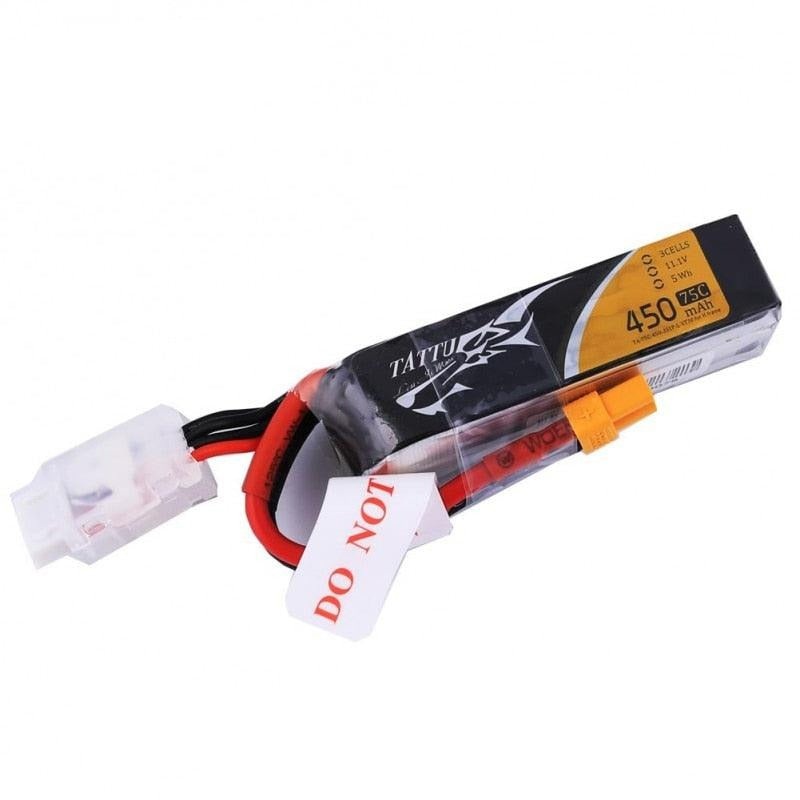 Ace Tattu Lipo Battery 450mAh 1s 2s 3s 4s 75C 95C with XT30 Plug Long size RC Batteries for 120 Size FPV Drone Frame 2s 450mah 75c 7.4V