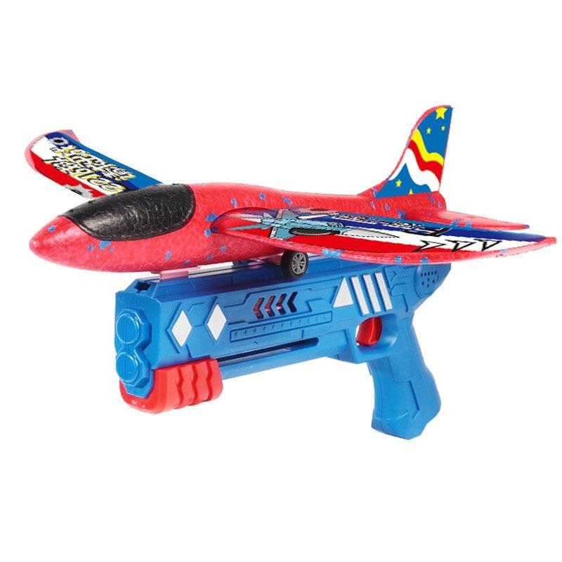 Airplane Launcher Toy - Foam Plane 10M Launcher Catapult Airplane Toy Children Outdoor Game Bubble Model Shooting Fly Roundabout Toys Red