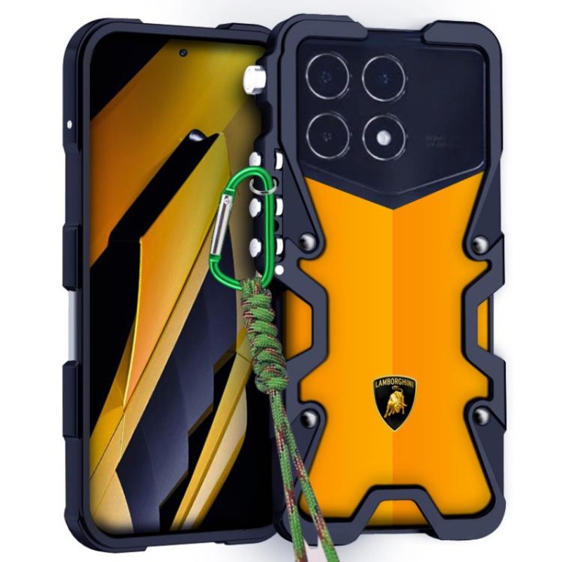 For Redmi K70 Pro Champion Trigger Design Hollow Metal Frame Phone Case with Lanyard(Black)