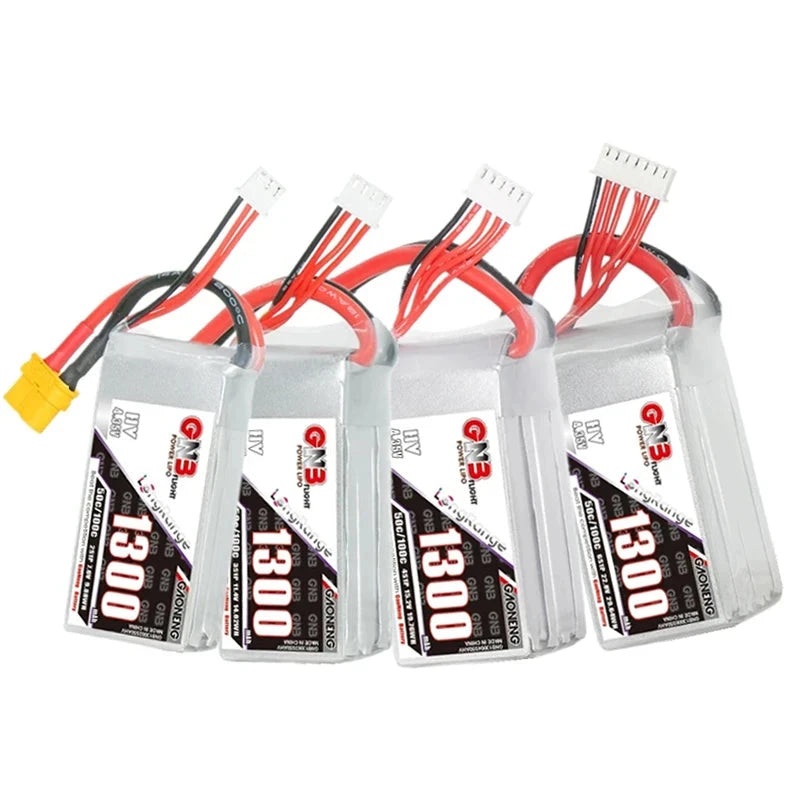 GNB 2S/3S/4S/6S 1300mAh 50C Lipo Battery For FPV Racing Drone With XT60 Plug 2PCS 4S 15.2V