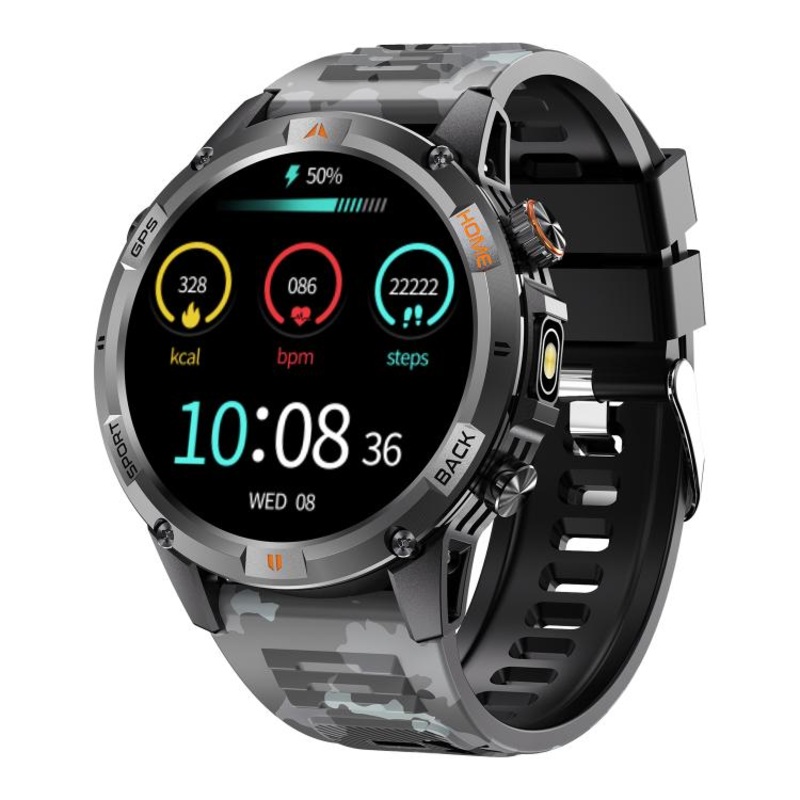 YK15 1.46 inch Round Screen Bluetooth Call GPS Sports Smart Watch(Camouflage Gray)