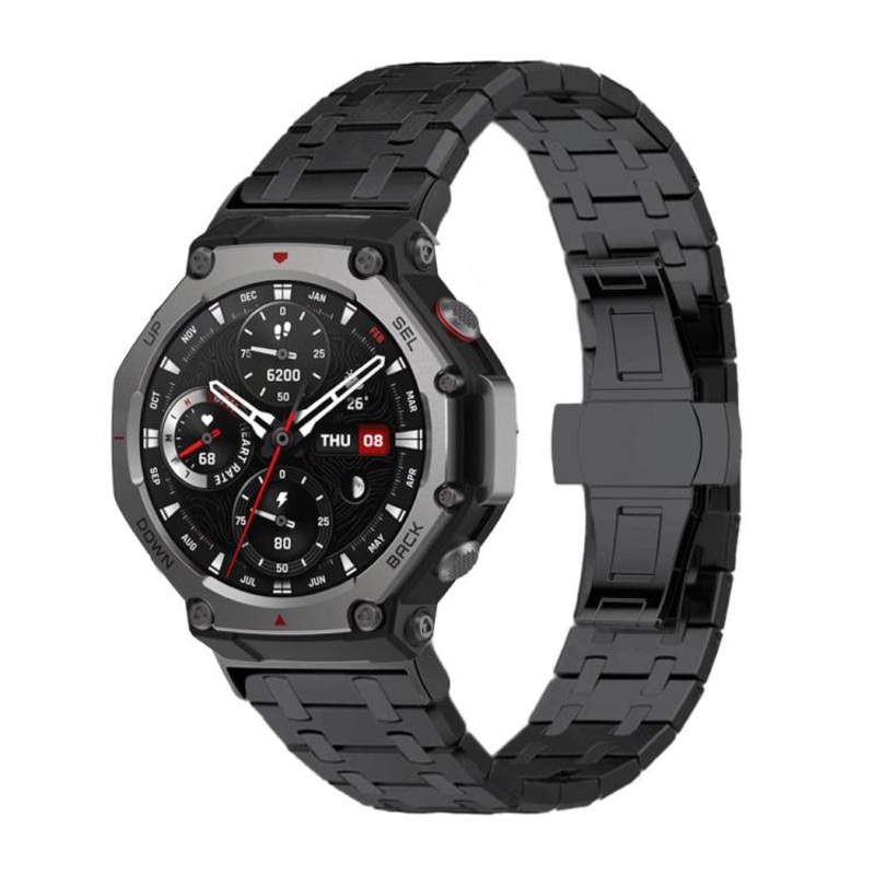 For Amazfit T-Rex Pro Butterfly Buckle Titanium Alloy Watch Band(Black)