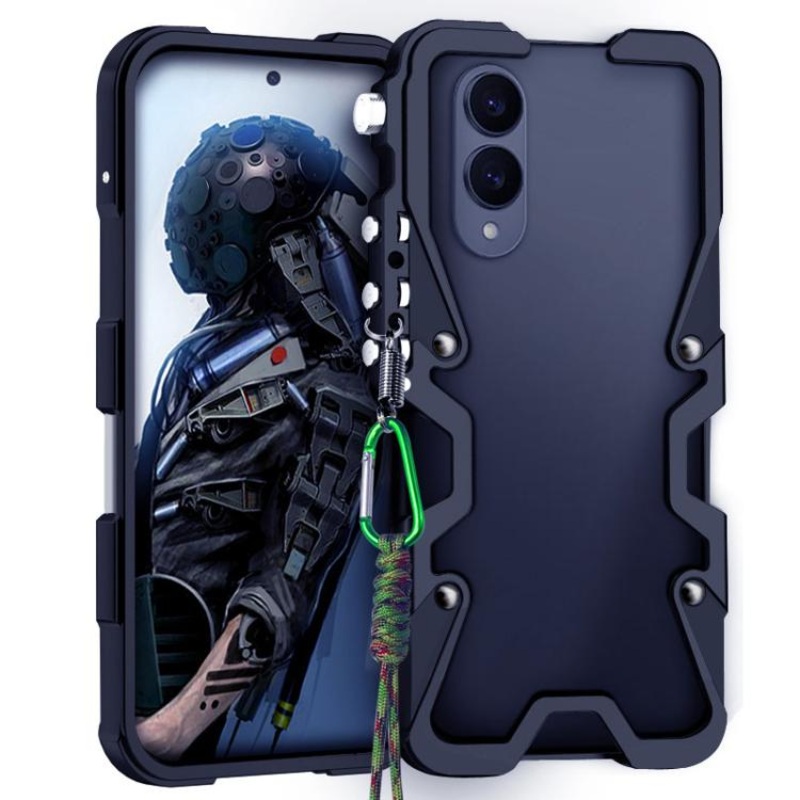 For Samsung Galaxy S25 Edge 5G Trigger Design Hollow Metal Frame Phone Case with Lanyard(Black)