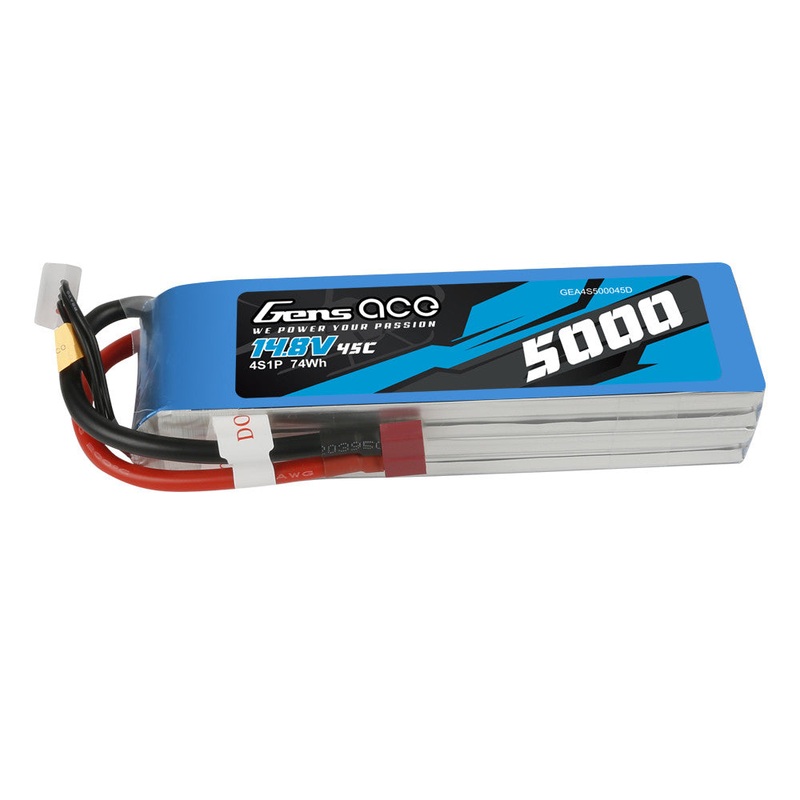 Gens ace 5000mAh 4S 14.8V 45C LiPo Battery Pack with Dean Plug, JST-XHR-5P Balance