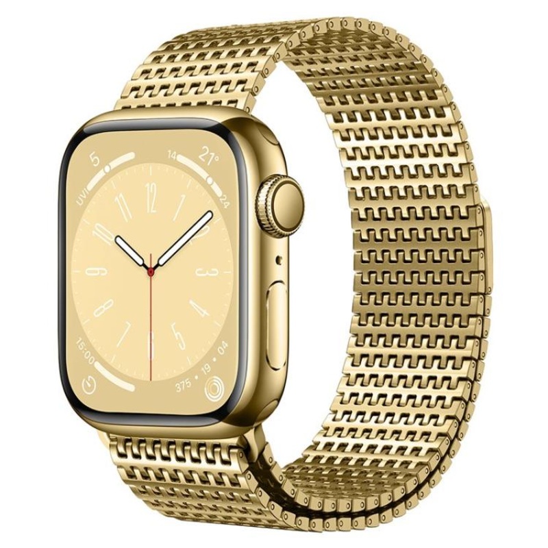 For Apple Watch 46mm / 49mm / 45mm / 44mm Pin-Chain Milanese Magnetic Watch Band(Gold)