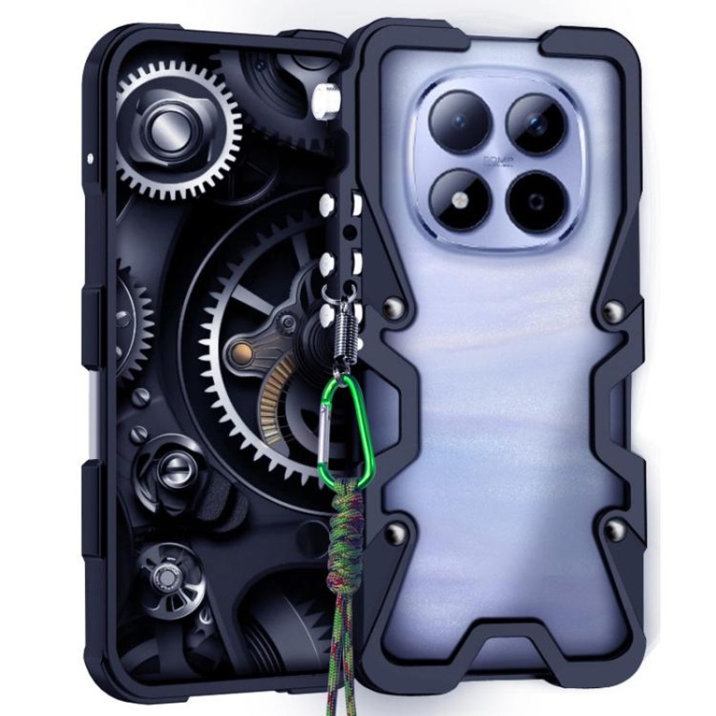 For Redmi Note 15 5G / 4G Global 164mm Trigger Design Hollow Metal Frame Phone Case with Lanyard(Black)