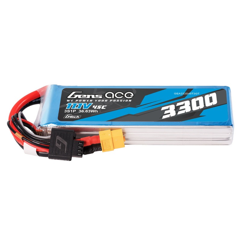 Gens ace 3300mAh 3S 45C 11.1V G-Tech LiPo Battery Pack with EC3 Connector and Deans Adapter