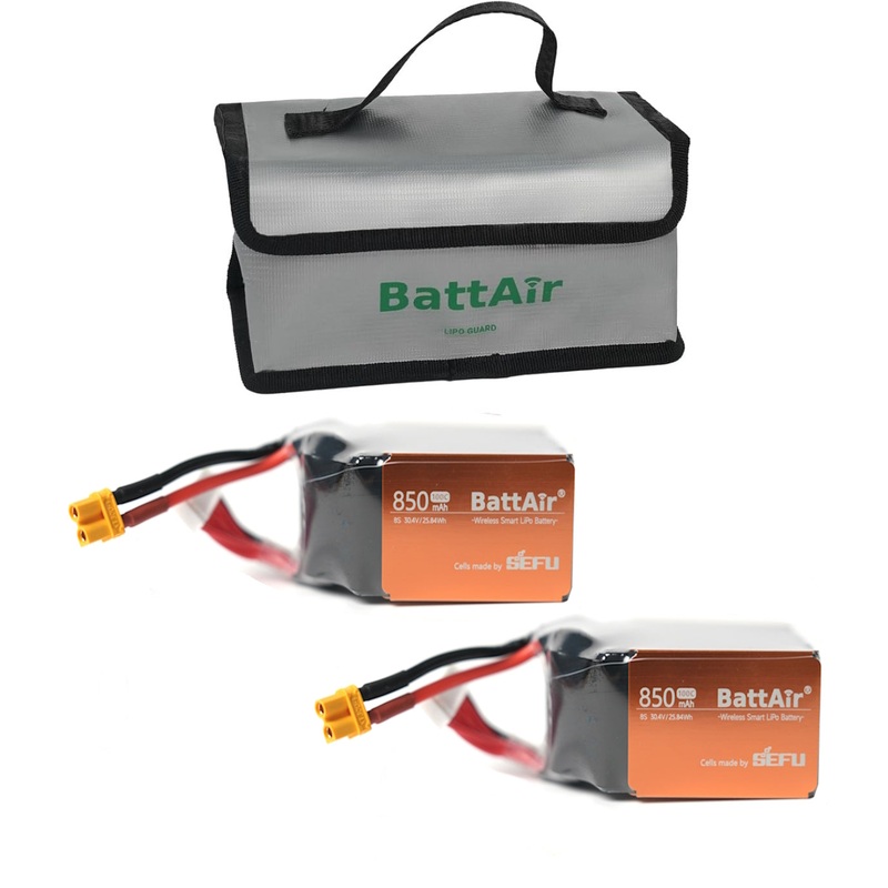 ISDT BattAir 30.4V 8S 850mAh 100C Smart LiPo RC Battery XT60 + LiPo Bag, 2-Pack