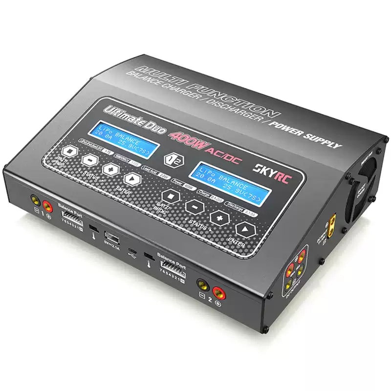 SkyRC D400 Ultimate Duo 400W Balance Charger/Discharger & Power Supply, 1-7S Lithium, AC 100-240V/DC 11-18V