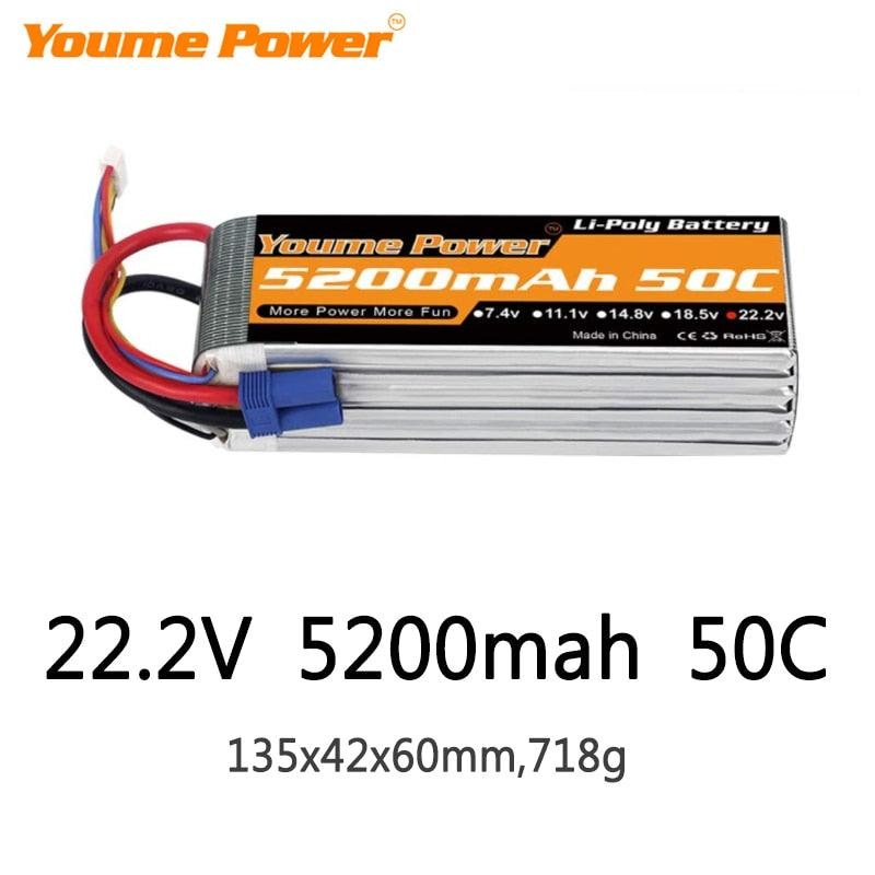 Youme 6S 22.2V 5200mah Lipo Battery - 50C XT60 T XT90 XT150 EC3 EC5 for RC Helicopter Airplane Boat Quadcopter 1PCS XT60
