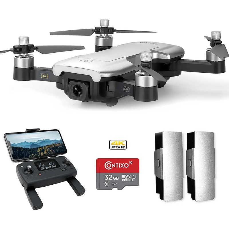 Contixo F30 Drone - for Kids & Adults WiFi 4K HD UHD Camera and GPS, FPV Quadcopter for Beginners, Foldable mini drone, Brushless Motor, Follow Me, Two Batteries and Carrying Case Included Professional Camera Drone