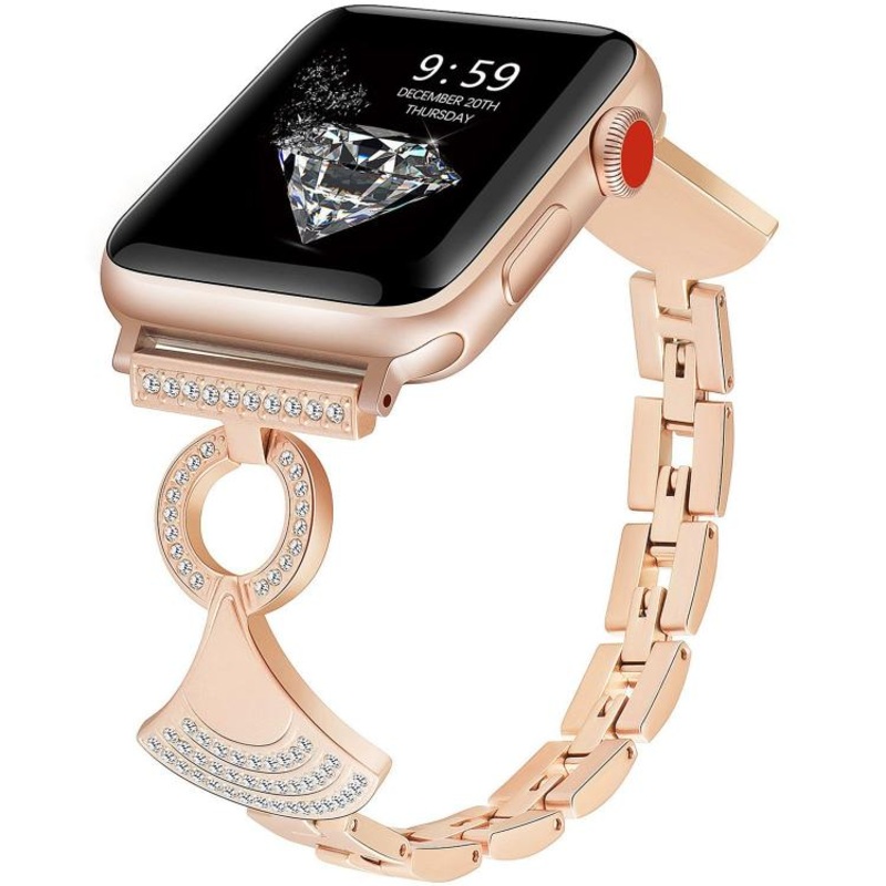 For Apple Watch 46mm / 49mm / 45mm / 44mm Shell-Inlaid Diamond Metal Watch Band(Rose Gold)
