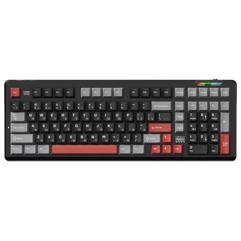 LINGBAO K98 101 Keys Triple-mode Wireless Game Keyboard, Type:Black Red-Grey Wood Axis V3-Russian