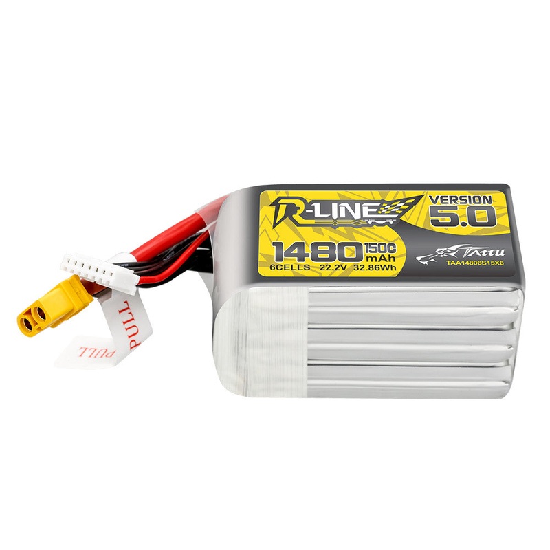 Tattu R-Line V5.0 1480mAh 6S 22.2V 150C LiPo Battery Pack with XT60 Plug (JST-XHR-7P)