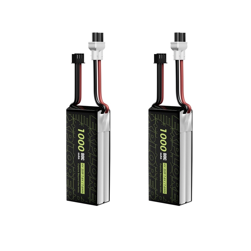 2PCS Flywoo Explorer 1000mAh LiHV 2S 80C LiPo Battery Pack with XT30UP (2S1P 8.7V/7.6v)