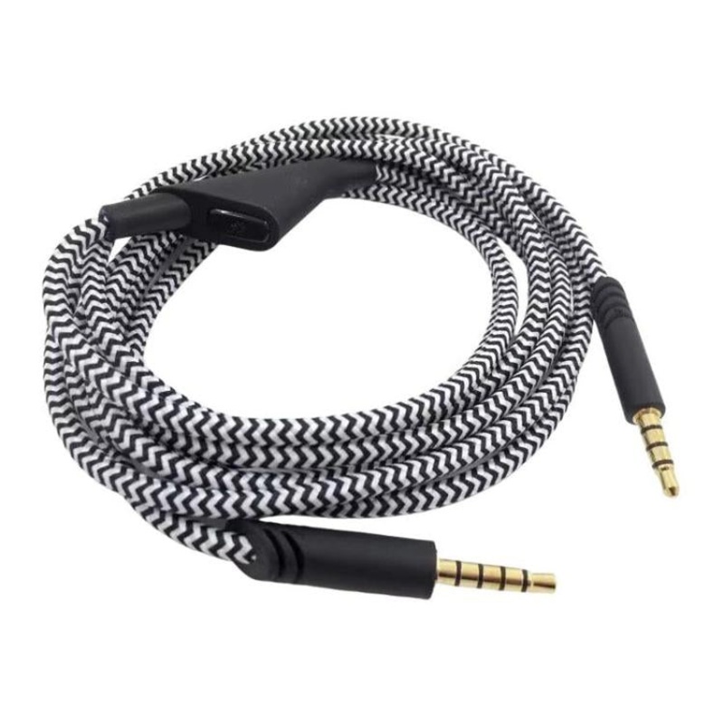 For Logitech Astro A10 / A40 / A30 Gaming Headset Cable Braided Audio Cable, Style: Black White Button