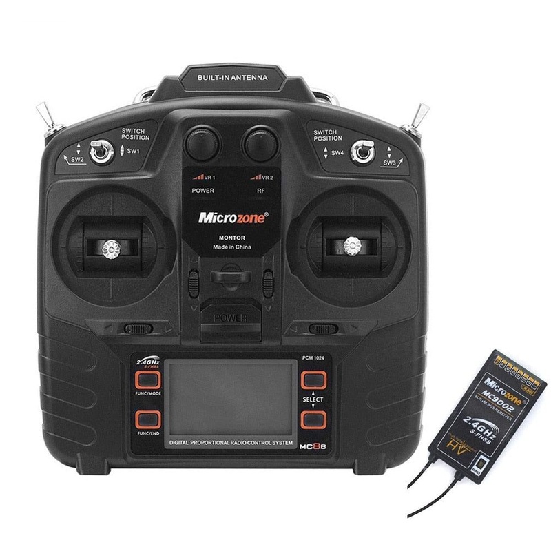 Microzone MC8B 2.4G 8CH Remote Control Transmitter & MC9002 CH Receiver Radio System for RC Aircraft Fixed-wing Helicopter Drone Left Hand TX RX