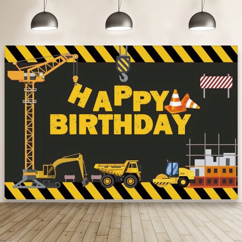 1.5m x 1m Construction Vehicle Series Happy Birthday Photography Background Cloth(Mdn08682)