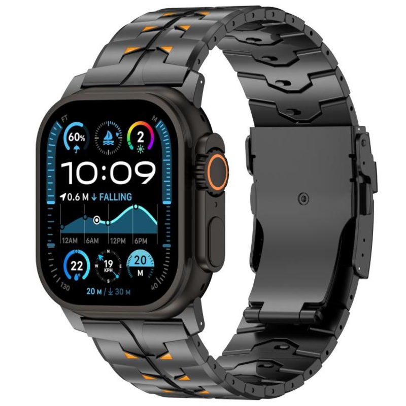 For Apple Watch 46mm / 49mm / 45mm / 44mm 26mm Wide Dual-color Detachable Safety Clasp Titanium Alloy Watch Band(Black Orange)
