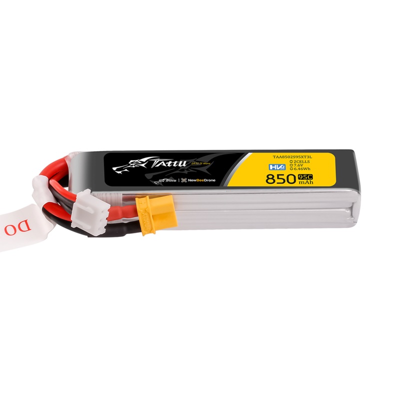 Tattu R-Line 850mAh 2S 7.6V HV 95C LiPo Battery Pack Long Pack with XT30, JST-XHR-3P