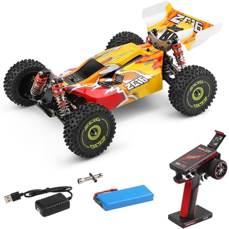 Wltoys 144010 RC Car 1/14 4WD 75km/h High Speed Brushless Off-Road Racing Car with Aluminum Alloy Chassis, Zinc Alloy Gear & Oil Shock Absorbers
