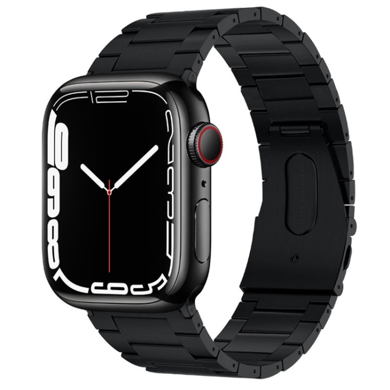 For Apple Watch Series 8 41mm PG63 Three-Bead Protrusion Titanium Metal Watch Band(Black)