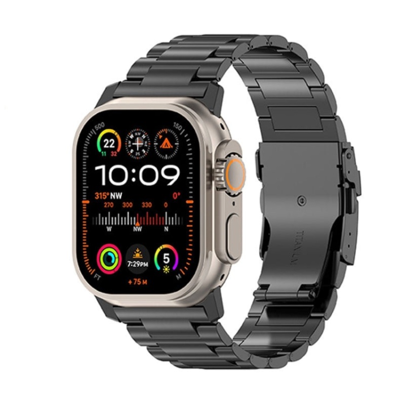 For Apple Watch Ultra 2 49mm 26mm Safety Buckle Titanium Alloy Watch Band(Black)
