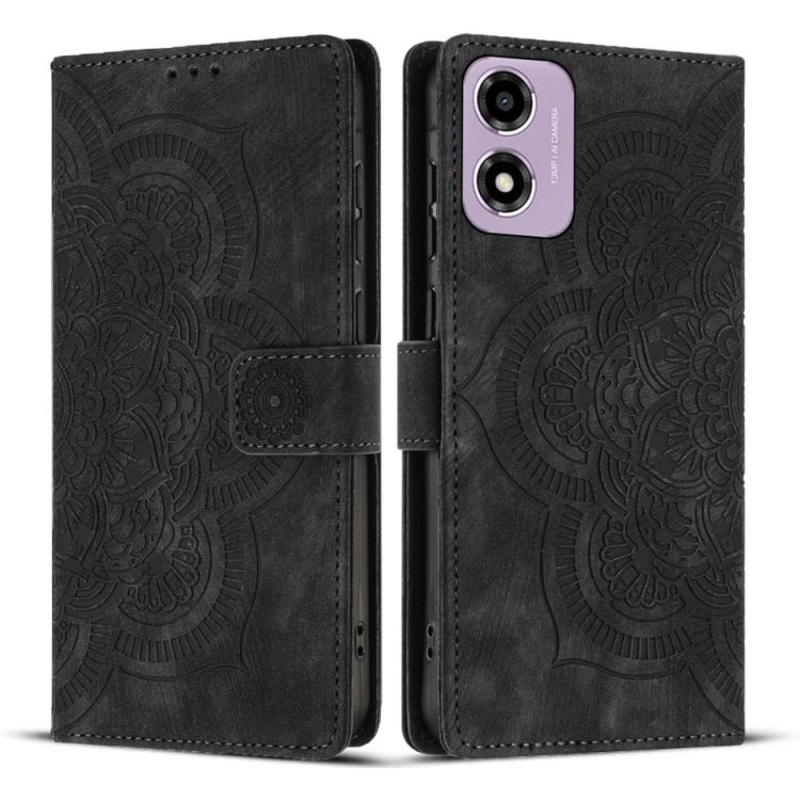 For Motorola Moto G24 / G04s / E14 4G Mandala Embossed Retro Frosted Leather Phone Case(Black)