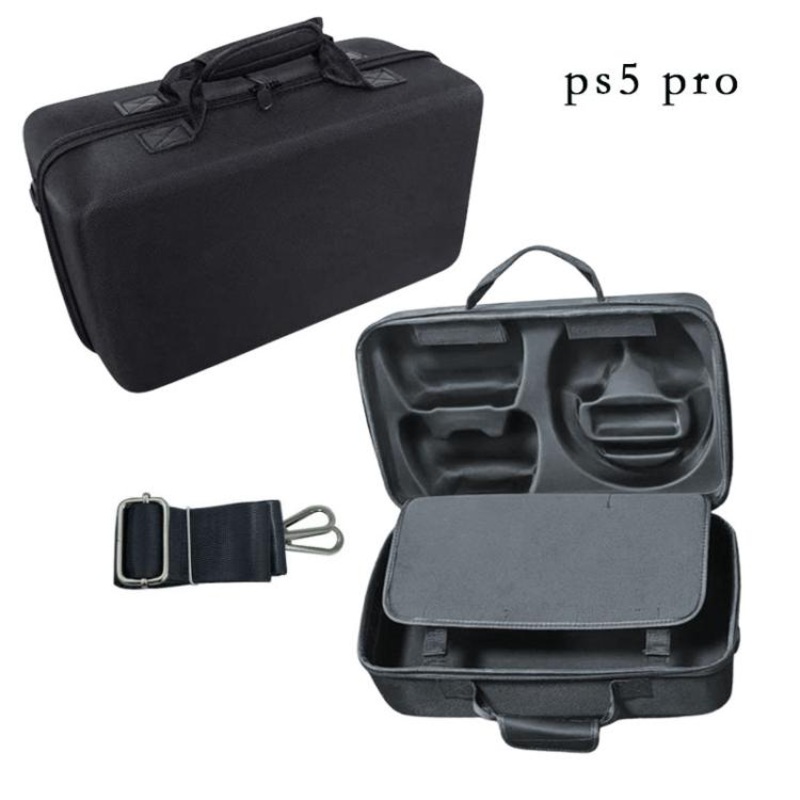For PS5 Pro Console & Accessories Carrying Case with Headphone Compartment Double-Layer Storage Bag(Black)