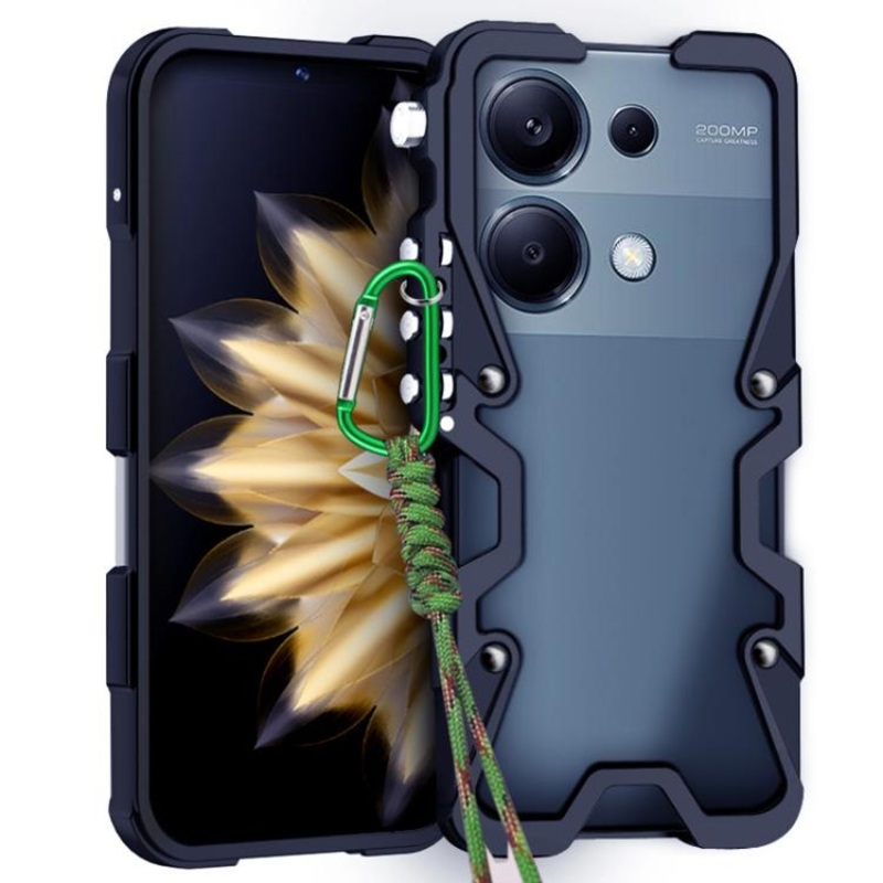 For Redmi Note 13 Pro 4G Trigger Design Hollow Metal Frame Phone Case with Lanyard(Black)