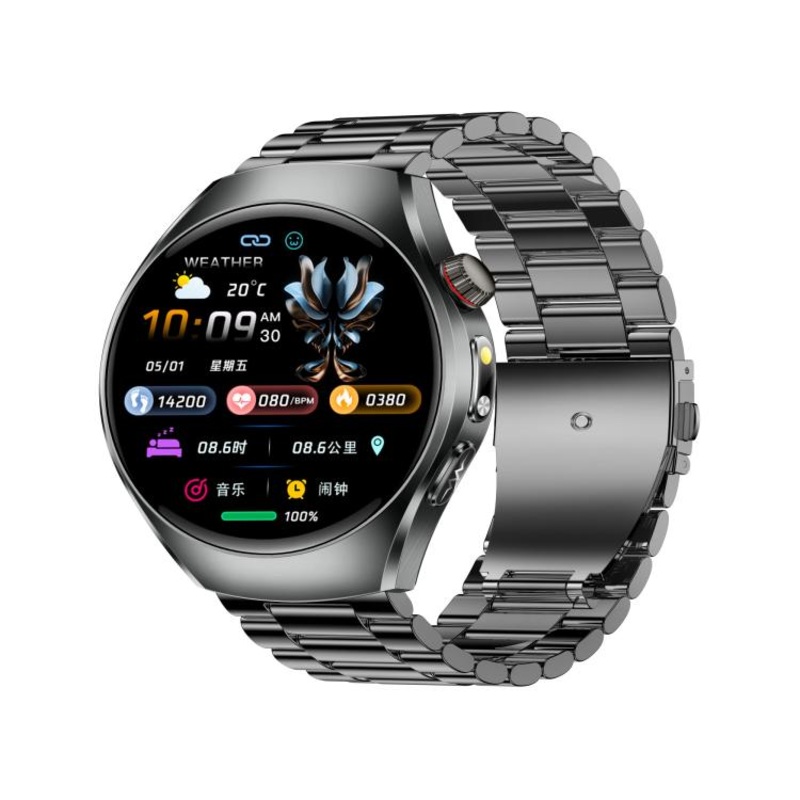 ET460 1.47 inch Color Screen BT Calling Smart Watch Steel Strap, Support Health Monitoring / ECG(Black)