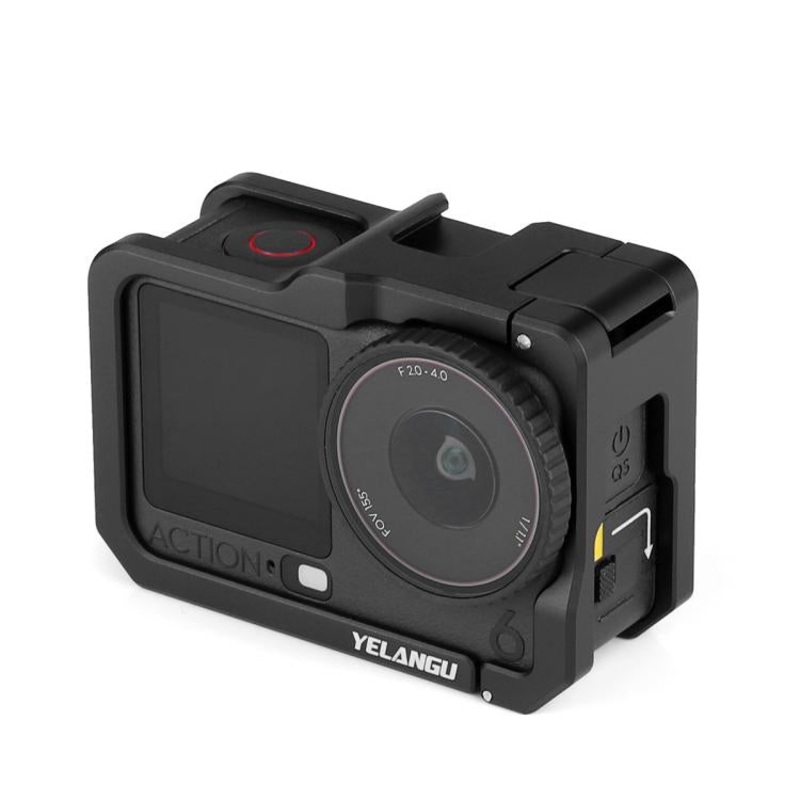 For DJI Osmo Action 6 YELANGU Metal Camera Cage Frame with Cold Shoe (Black)