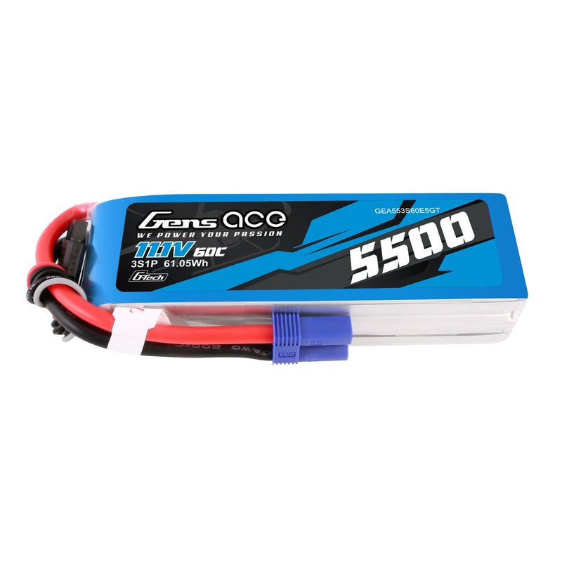 Gens ace 5500mAh 3S1P 11.1V 60C G-tech LiPo Battery Pack with EC5 Plug, 120C Burst