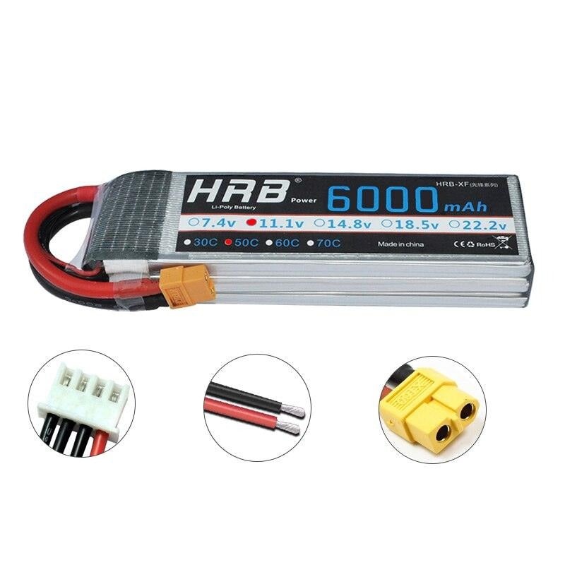 HRB Lipo 3S Battery 11.1V 6000mAh - 50C XT60 XT90 XT90-S Deans T EC5 Female Helicopter Airplane Car Boat RC Parts 1PCS XT60
