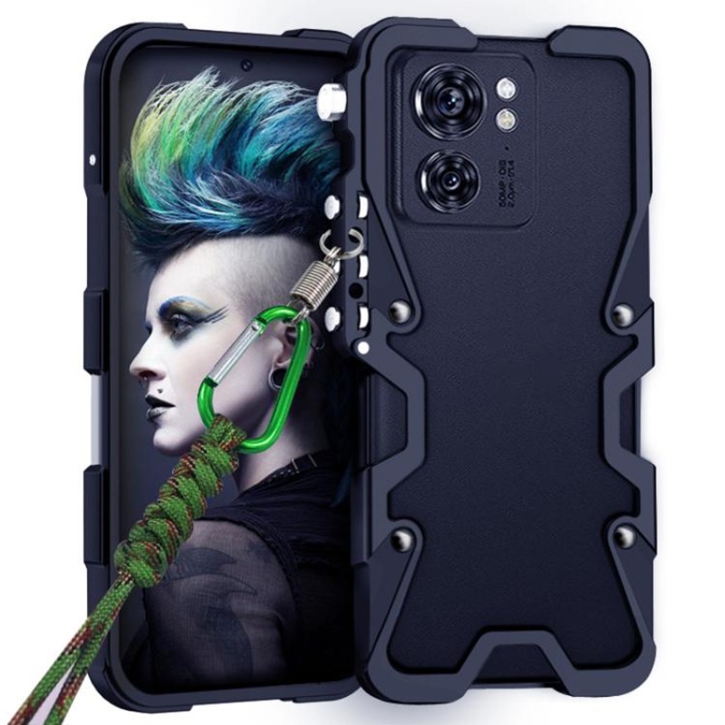 For Motorola Edge 40 Trigger Design Hollow Metal Frame Phone Case with Lanyard(Black)