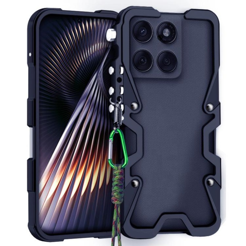 For Motorola Edge 60 Fusion Trigger Design Hollow Metal Frame Phone Case with Lanyard(Black)
