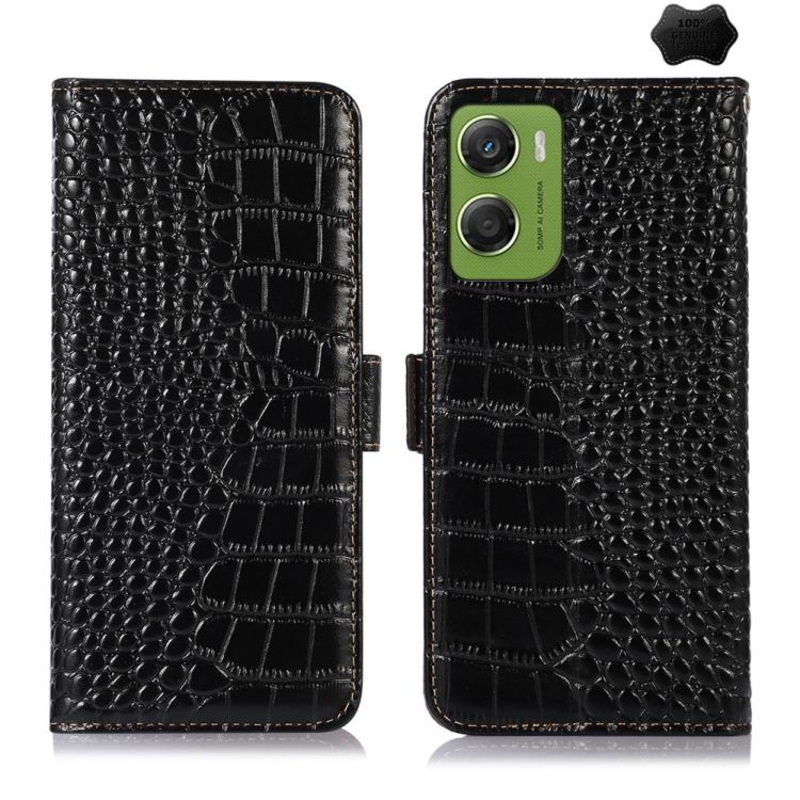 For Motorola Moto G06 4G Crocodile Top Layer Cowhide Leather Phone Case(Black)