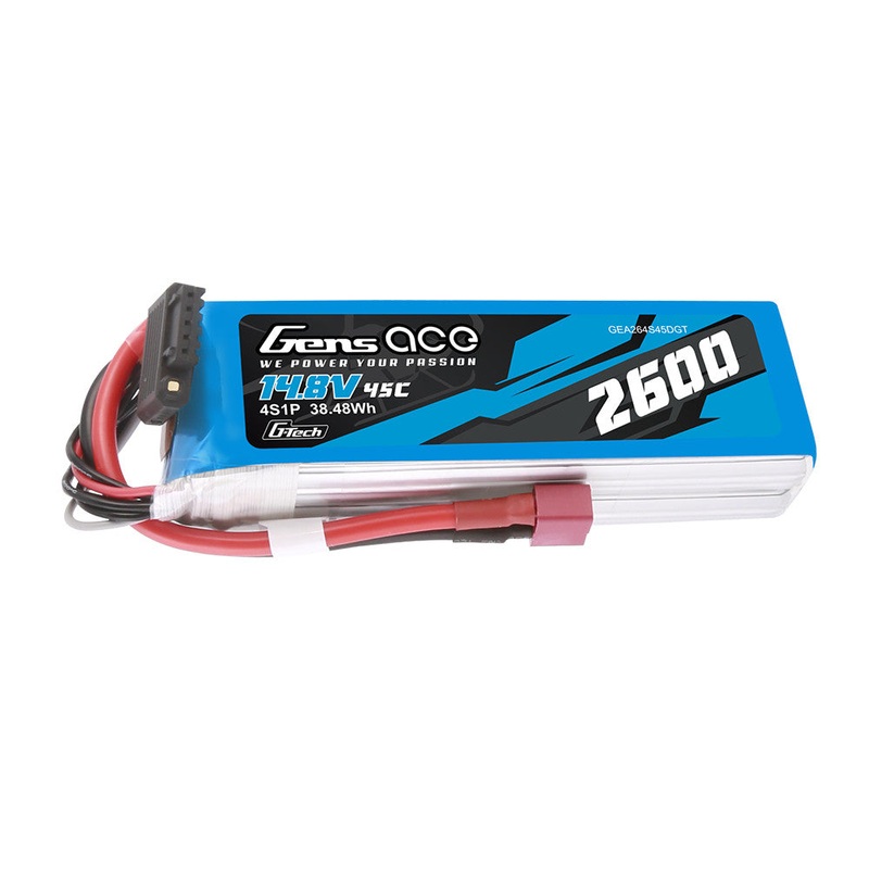 Gens ace 2600mAh 45C 4S 14.8V G-tech LiPo Battery Pack with Deans Plug (4S1P, 90C Burst)