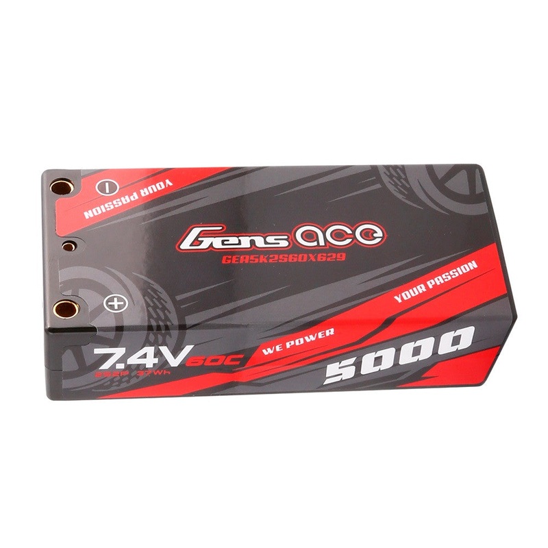 Gens ace 5000mAh 7.4V 2S2P 60C HardCase Shorty LiPo Battery (29#) 4.0mm Bullet to XT60