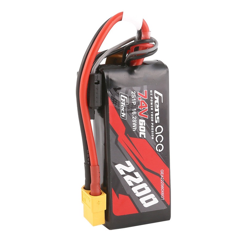 Gens ace G-Tech 2200mAh 2S 7.4V 60C LiPo Battery Pack with XT60 Plug, 100C Burst, G-Tech