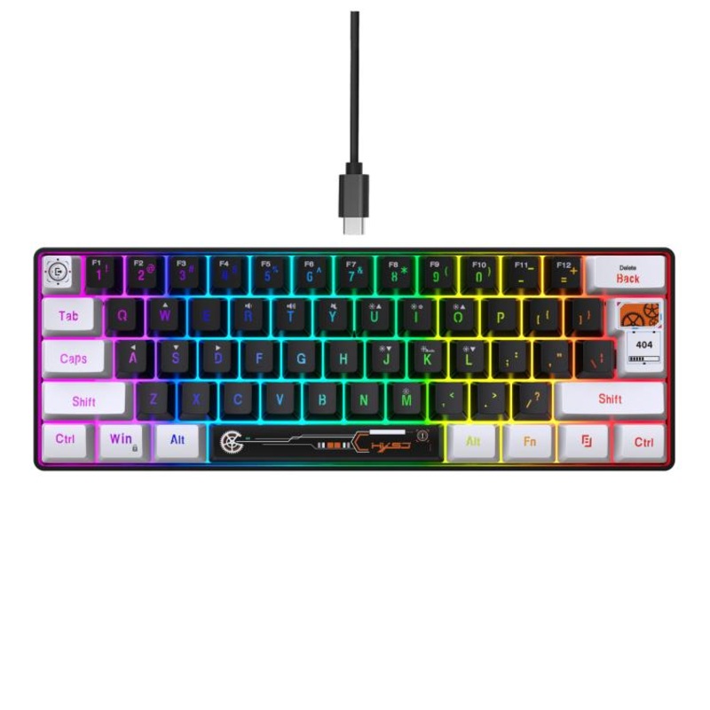 HXSJ V700WB Wired RGB Backlit Membrane Keyboard 61 Key Caps, Cable Length: 1.7m(White Black Print)
