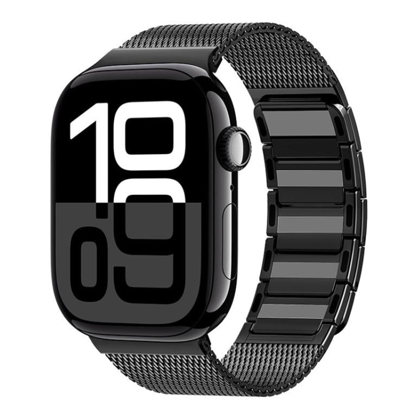 For Apple Watch 46mm / 49mm / 45mm / 44mm Magnetic Woven I-Shaped Stainless Steel Watch Band(Black)