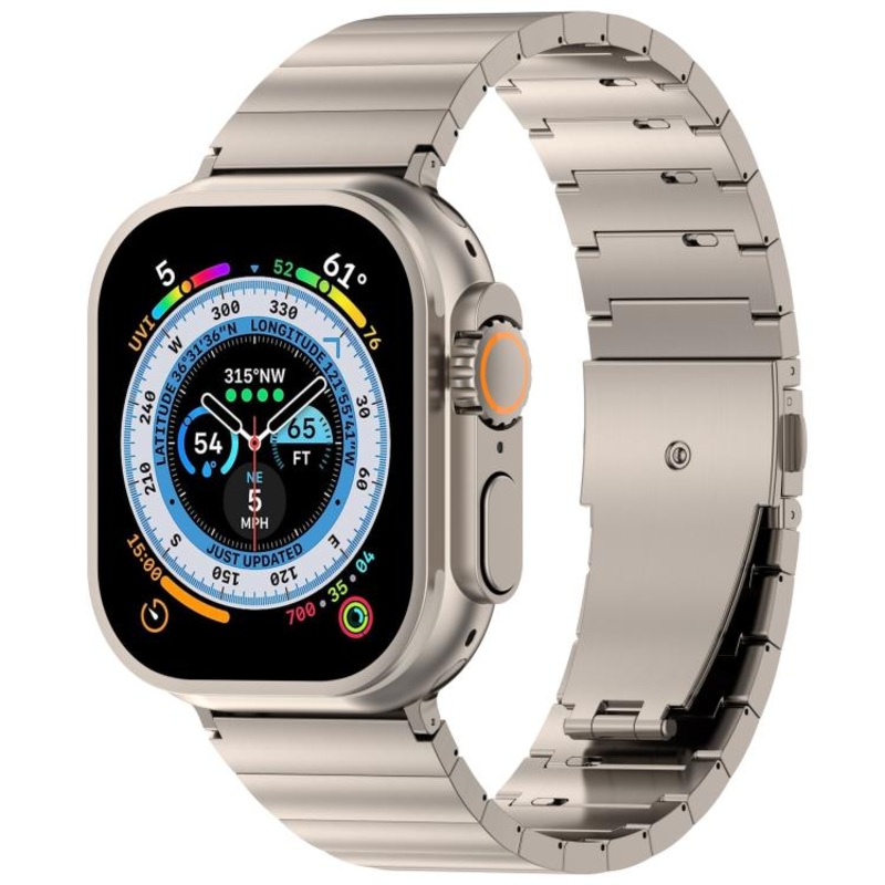 For Apple Watch 46mm / 49mm / 45mm / 44mm One-bead Quick-release Flat Buckle Titanium Alloy Watch Band(Titanium)