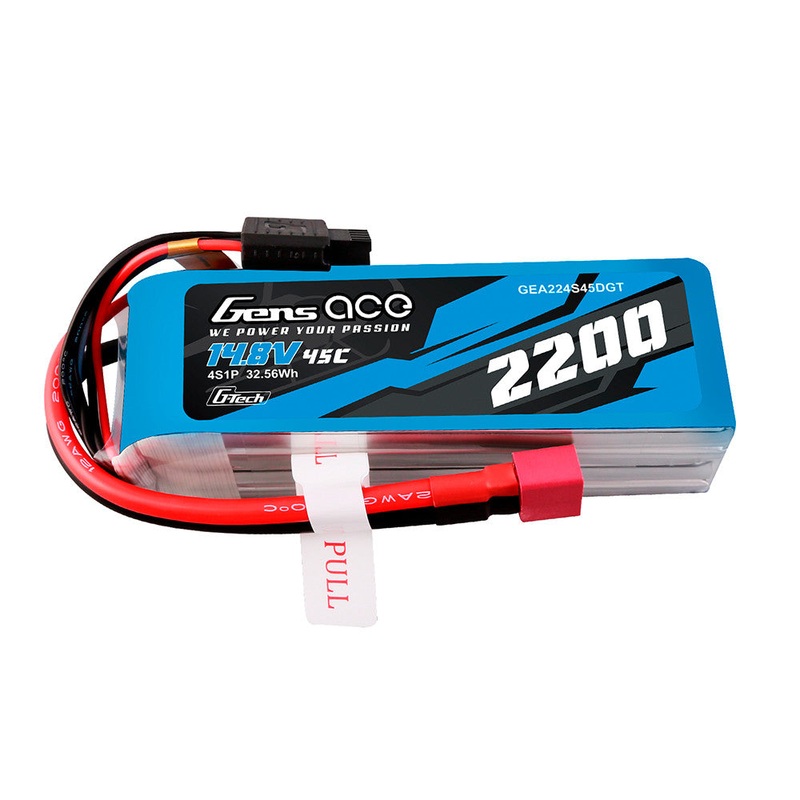 Gens ace LiPo Battery Pack 2200mAh 4S1P 14.8V 45C G-Tech with Deans Plug, 90C Burst, AWG12#